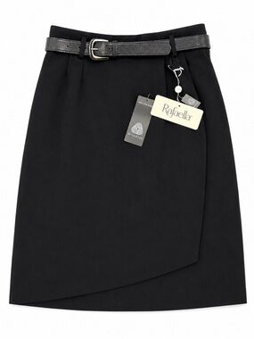 NWT Rafaella 100% Wool Belted Wrap Pencil Skirt Black Size 12